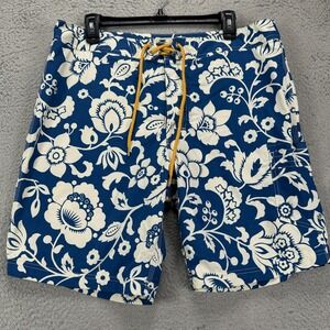 J Crew Mens Swim Trunks 34 Blue White Floral Hawaiian Cargo Pocket‎ Board Shorts